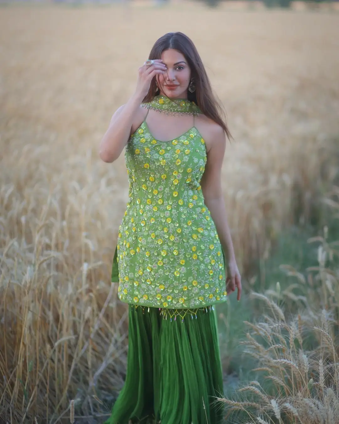 Bollywood Actress Amyra Dastur Stills in Green Dress